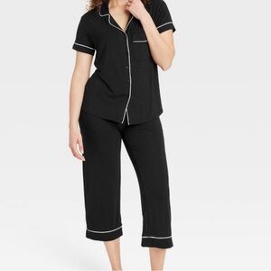Stars Above Black Pajama Set with White Trim